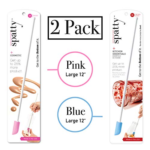 The Spatty & Spatty Daddy Last Drop Jar Spatula and Spatty Last Drop Makeup Spatula Combo 2-Pack | Flexible and Reusable | 12 Inch Blue Spatty | 12 Inch Pink Spatty