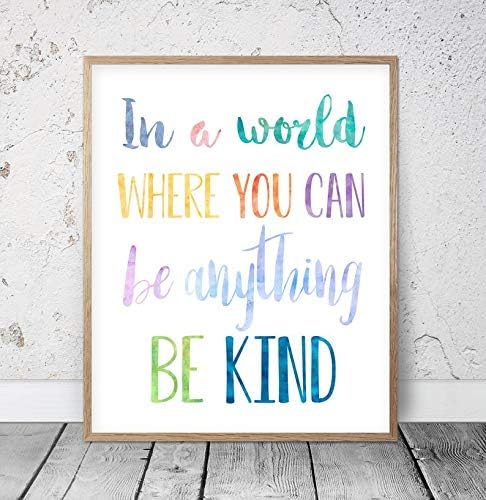 daoyiqi Wood Pallet Plaque with Frame in A World Where You Can Be Anything Be Kind, Nursery Printable Wall Art, Kids Room Decor, Rainbow Nursery Decor, Dorm Room Quote Sign