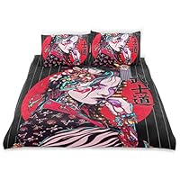 COVOSA Duvet Cover Set Geisha Woman Girl Chine Japan Character Decorative 3 Piece Bedding Set with 2 Pillow Shams Soft Bedding Set with Zipper Closure