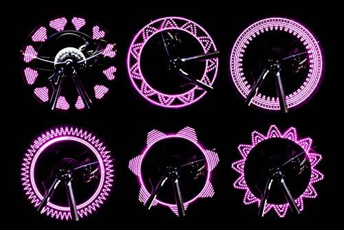 QANGEL Waterproof Bike Cycling Tyre Wheel Valve Cap Bicycle Light Lamp Led Flash Tire Valve Stem Lights 15 Changes 2-Pack for 2 Tires (Pink)