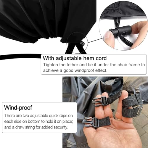 EASYBUYTECH Patio Egg Chair Covers with Zipper, Wicker Egg Swing Chair Covers, Waterproof Heavy Duty Weather Resisatnt Outdoor Chair Cover, Windproof Hanging Chair Cover, 190 x 115cm, Black