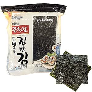 Kwangcheonkim Sushi Nori Seaweed Sheets – 100 Full Size Roasted Crispy Rolls Wraps Yaki Resealable Bag Natural Laver 200 Gram 7.05 Ounce 김 のり 海苔 紫菜