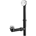 Artiwell 1-1/2" Black Tubular Bath Drain Kit with Tip-Toe Bath Drain Stopper, Touch-Toe Tub Drain, Tip Toe Bathtub Drain Waste and Overflow with Plug and Bathtub Overflow Drain Cover, Chrome Plated