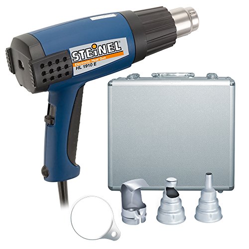 Steinel HL 1910 E Classic Heat Gun Kit - a powerful heating tool with 1500 W and variable temperature between 120°F - 1100°F, airflow control, Duratherm heating element, Double insulation, including reducer nozzle, reflector nozzle and overhead hanger,