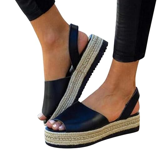  Womens Ladies Summer Flat Playform Woven Thick