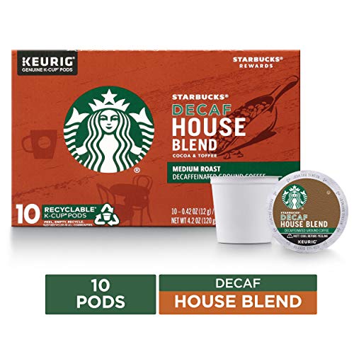 Starbucks Decaf House Blend Medium Roast Single Cup Coffee for Keurig Brewers, 10 Count