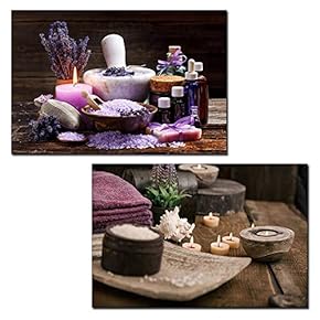 2 Panel Canvas Wall Art - Spa Still Life with Spa Aroma - Giclee Print Gallery Wrap Modern Home Art Ready to Hang - 16"x24" x 2 Panels