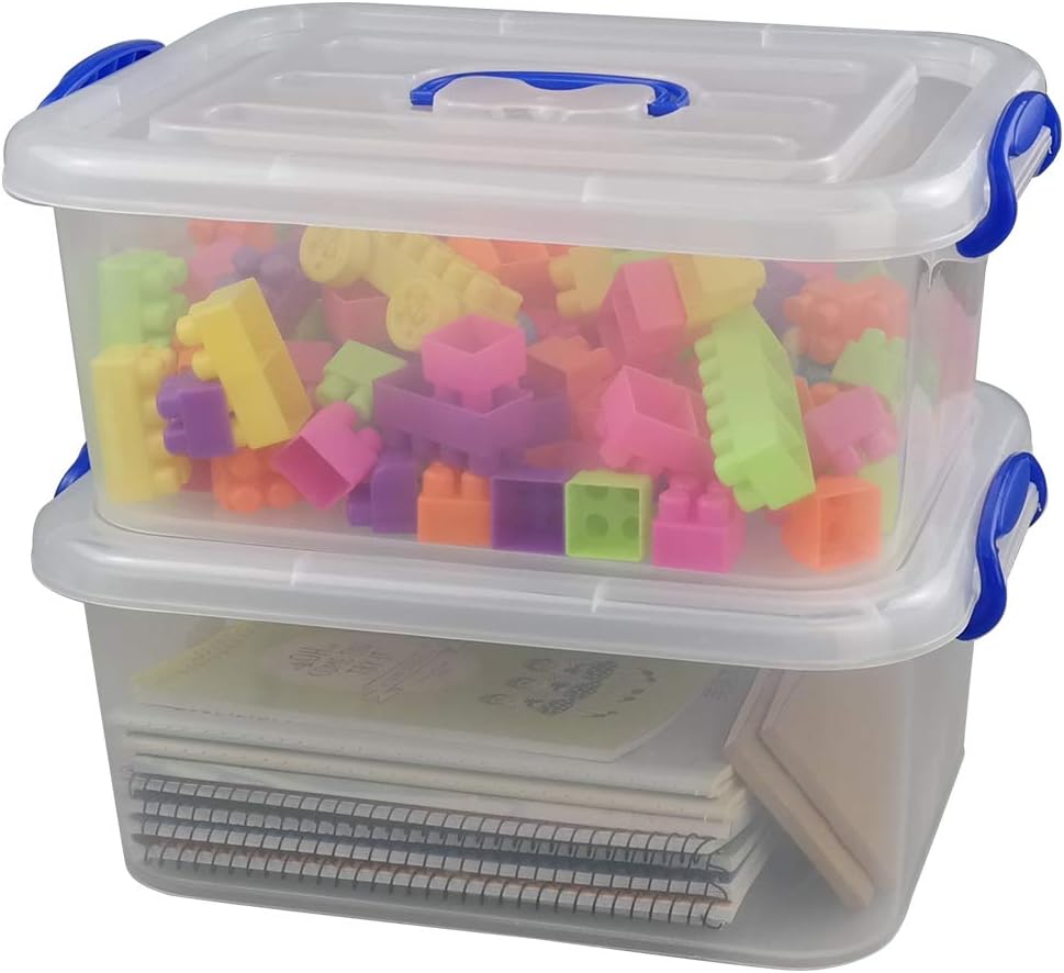 Eagrye8 Quart Plastic Storage Latch Box, Clear Storage Bin with Handle, Set of 2