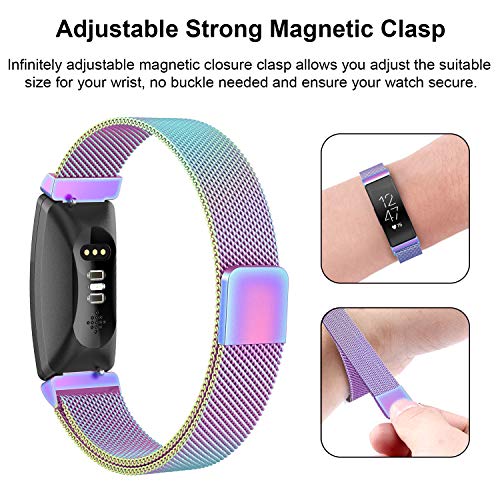 SWEES Metal Band Compatible Fitbit Inspire & Fitbit Inspire HR, Stainless Steel Magnetic Replacement Band Accessories Small Large for Women Men, Silver, Black, Lilac, Sangria, Champagne, Colorful - Thumbnail 5