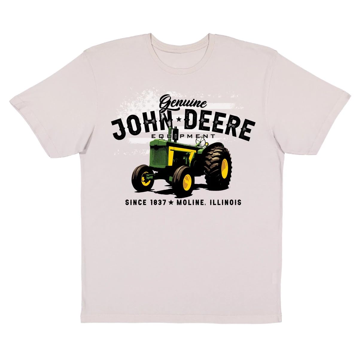 Photo 1 of ** green 
John Deere Mens Genuine Vintage 1837 Tractor Short Sleeved T-Shirt - Light Gray (US, Alpha, X-Large, Regular, Regular, Light Gray) XXL