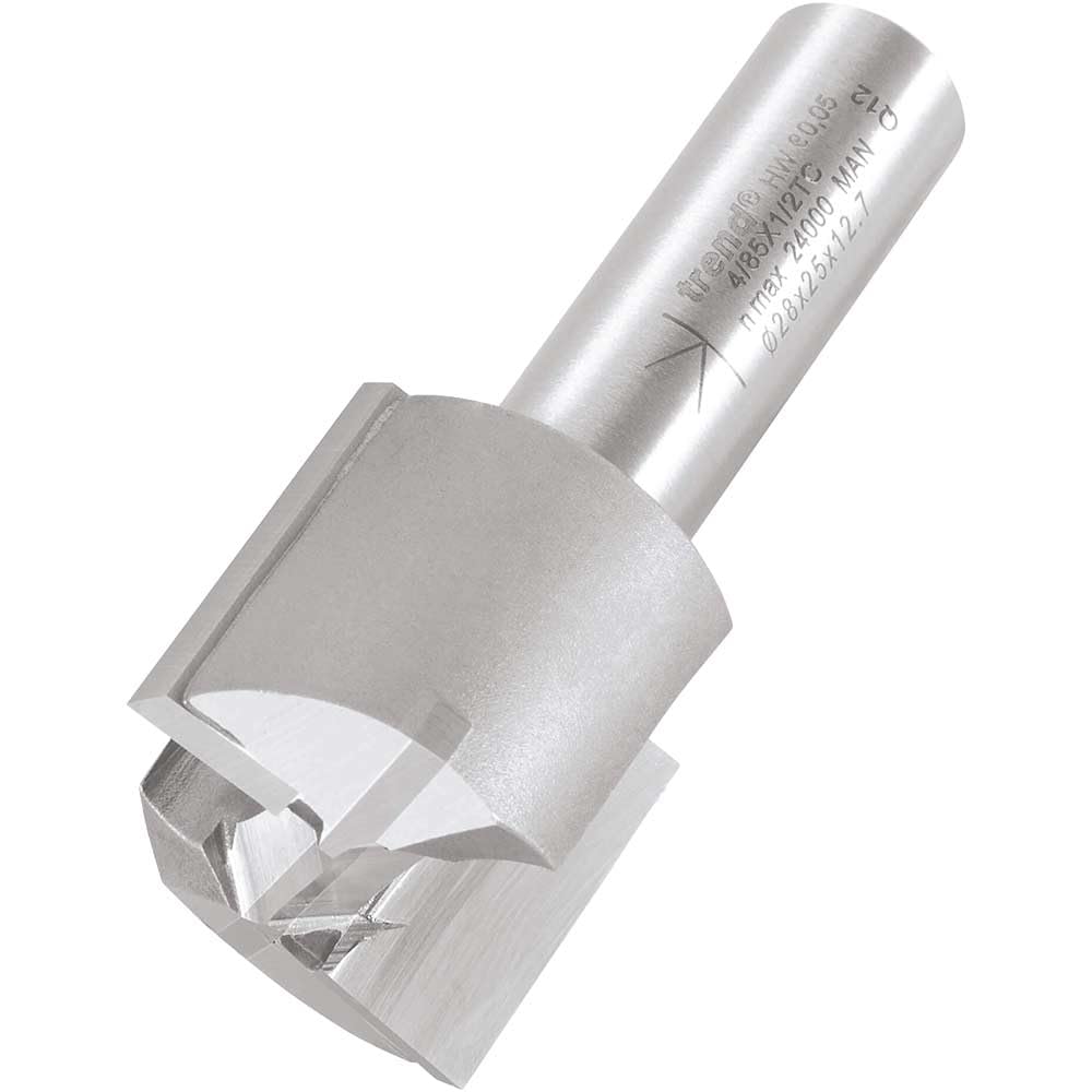 Trend Professional Two Flute Router Cutter, 1/2 Inch Shank, 28mm Cut Diameter & 25mm Cut Length, Tungsten Carbide Tipped, 4/85X1/2TC