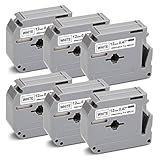 JetSir M-231 MK231 M-K231 Label Tape Cartridge 6-Pack,Use on Brother P-Touch PT-90 PT-M95 PTM95M PT-70SR PT-80 PT-70BM PT-70 PT-55BM Label Maker, Black on White, 0.47 in x 26.2 ft/(12mm) X (8m)
