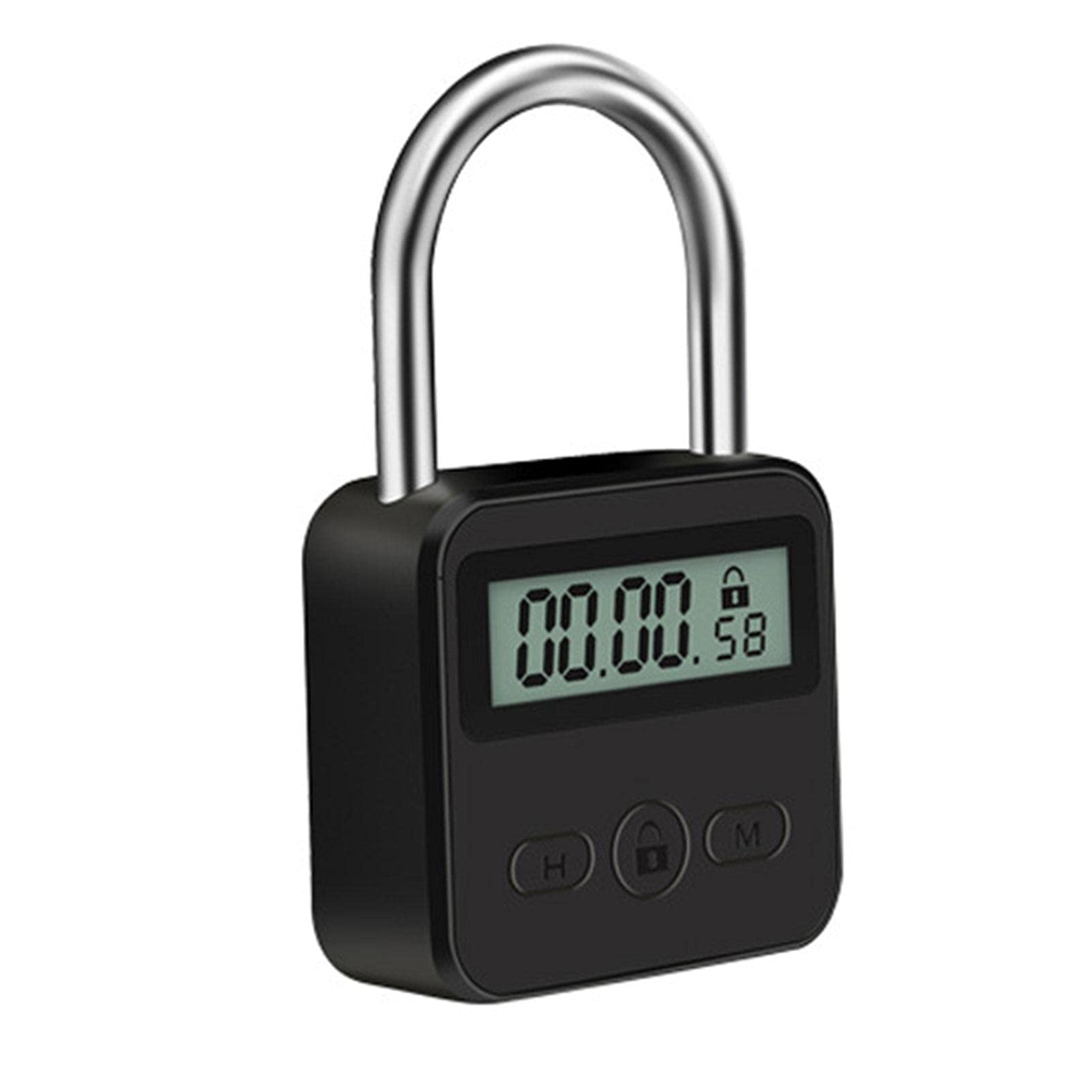 Metal Timer Lock - 99 Hours Max USB Rechargeable Padlock With LCD Display, Multi-Function Micro Electronic Heavy Duty Time Out Lock (Black)