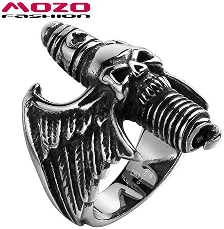 Cherryn Jewelry Men's Stainless Steel Skull Totenkopf Ring Punk Finger Ring Vintage Skeleton Jewelry Rock Men Ring MGMYR158