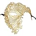 Masquerade Mask for Men with Rhinestones - Elegant Metal Half Face Phantom of the Opera Mask for Mardi Gras, Prom, Halloween, Venetian Balls, and Costume Events (Gold/Clear Stones)