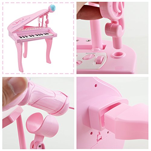 Happytime Kids Electronic Piano Muscial Toy Multi Function 25 Keys Light and Musical Instruments with Microphone MP3 Record Sing Musical Toy for Kids