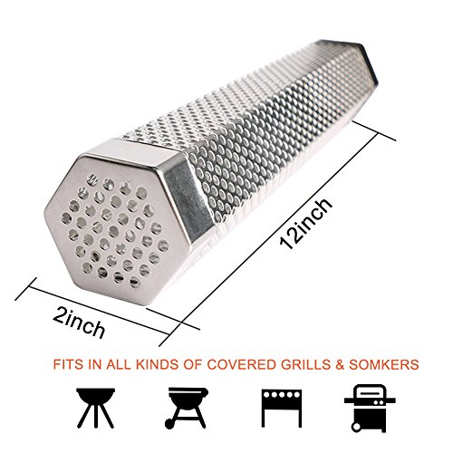 URlighting Pellet Smoker Tube - 12" Stainless Steel Smoker Pipe BBQ Pellets Grill With Brush and S-hooks for Cold & Hot Smoking, Suitable for Any Grill and Smoker (Hexagon) - Thumbnail 2