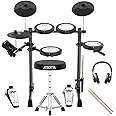 AROMA TDX-18 Electronic Drum Set with 4 Quiet Mesh Drum Pads, 2 Switch Pedal, Portable and Solid Drum Set with, Bluetooth, Drum Throne, Headphones and Sticks