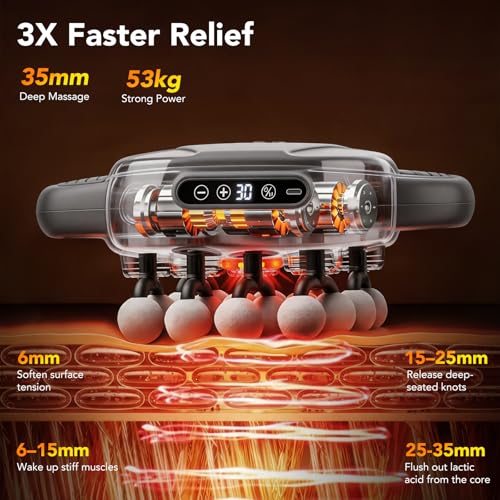 16 Head Massage Gun, 53KG Deep Tissue Massage with 30 Speeds & 3 Modes,35mm Amplitude, 3200mAh Rechargeable,LED Display,Compact Quiet Hand Muscle Massager Suitable for Home/Office/Workout Pain Relief