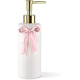 NEWHENGS Handmade Ceramic Bow Soap Pump Dispenser Hand Lotion Liquid Dispenser Refillable for Kitchen and Bathroom Decorative (Ribbon Pink)