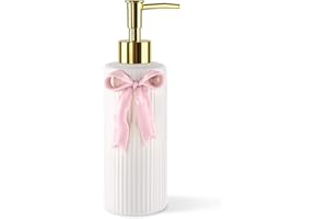 NEWHENGS Handmade Ceramic Bow Soap Pump Dispenser Hand Lotion Liquid Dispenser Refillable for Kitchen and Bathroom Decorative (Ribbon Pink)