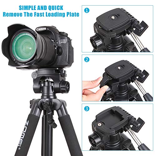 ZOMEI 55" Lightweight Compact Travel Portable Camera Tripod for Canon Nikon Sony DSLR Camera Video with Carrying Bag(Blue) - Thumbnail 3