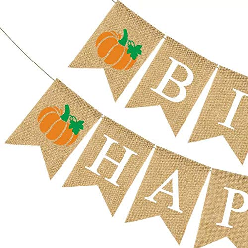 image for Rainlemon Jute Burlap Happy Birthday Banner with Pumpkin Rustic Fall A
