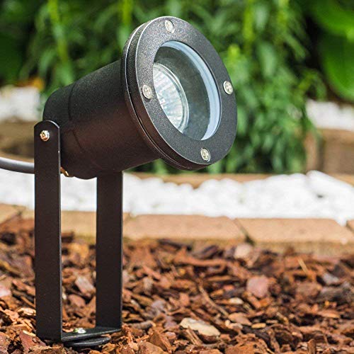 HOFSTEIN Gartenstrahler Pilsen, Gartenlampe mit Erdspieß, Außenleuchte aus Aluminium in Schwarz, Gartenbeleuchtung mit…