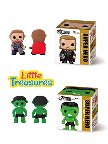 Little Treasures Clay Set of 2 Hero Characters molding Play-Dough kit – a Fun Arts and Craft Kid’s Artist Toy Project Clay Modeling and Sculpting DIY Play-Set – Create Your 3D Theme