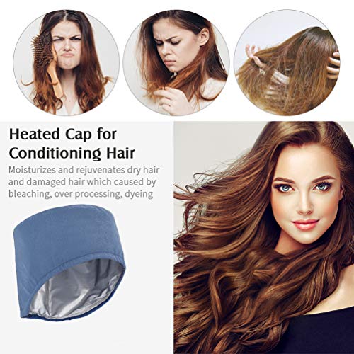Upgrade Heating Cap for Hair Spa Beauty Steamer Nourishing Hat Hair Thermal Treatment Cap with 2 Mode Temperature Control, Blue