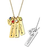 Jexiva Personalized Engraved Bar & Heart Charm Necklace – Custom Name Jewelry for Women – Stainless Steel – PVD Gold Plated Tarnish-Resistant – Gift for Mom, Wife, Daughter – Birthday, Mother’s Day