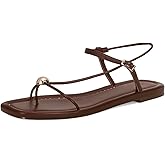 GTBINGGO Strappy Flat Sandals for Women Comfortable Open Square Toe Sandals Dressy Beach Thong Flip Flop Slides Sandals