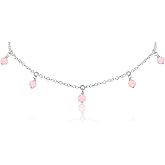 Luna Tide Rose Quartz Bead Drop Choker in Sterling Silver