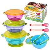 Baby Bowls, Kaptron Set of 3 Suction Baby Bowls with Food Masher, Spoon and Fork, Best for toddlers solid food feeding- 3 sizes Stackable Spill Proof To Go Storage bowls with Seal Easy Lids