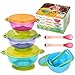 Baby Bowls, Kaptron Set of 3 Suction Baby Feeding Bowls Set with Food Masher, Spoon and Fork, Feeding bowls for toddlers - 3 sizes FDA Approved BPA Free Stackable Spill Proof Suction Bowls with Lids