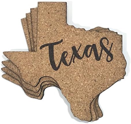 Texas Coaster Set Fire Branded Cork 5 x 5 Inches - 4 Texas Coasters for Drinks