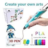 MagicBiu 3D Pen with PLA Filament Refills 3D Drawing Printing Printer Pen Bonus 6 Colors 60 Feet PLA Stencil for Kids and Adults Arts Crafts Model DIY, Compatible with PLA Non-Clogging