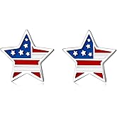 American Flag Earrings for Women 925 Sterling Silver 4th of July Stud Earrings Red White And Blue Heart Star USA Flag Fourth of July Independence Day Gifts for Women