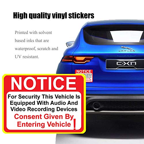 10 Pack Notice Vehicle is Equipped with Audio and Video Recording Devices Consent by Entering Sticker - Self Adhesive 2½ X 3½" 4 Mil Vinyl Decal - Indoor & Outdoor Use - UV Protected & Waterproof