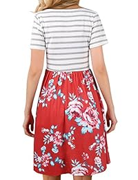 FANVOOK - Vestido de mujer de manga corta con estampado floral y bolsillos