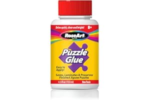 RoseArt Jigsaw Puzzle Glue with Applicator - Saves, Laminates and Preserves Finished Jigsaw Puzzles - Easy to Apply, Dries Quick, Clear & Bright