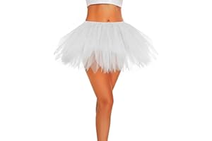 ROC PARTY Tulle Tutu Skirt Shredded for Women Teens Short Layered Ballet Petticoat Elastic Waist Halloween Costume 80s Party Cosplay