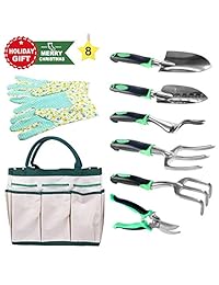 BUTTERFLY LOVE Juego de 8 herramientas de jardín Herramientas de jardinería con guantes de jardín y bolsa de jardín Kit de accesorios de jardinería vegetal Herramienta de mano de plantación Regalos de jardinería para hombres y mujeres/hombres