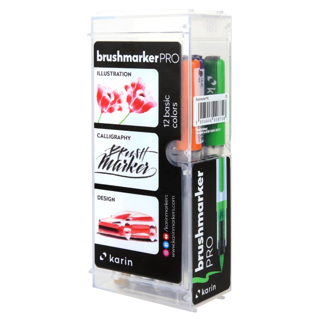 KARIN Brushmarker PRO 12 Basic Colours set, Assorted