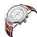 Voeons Mens Watches Chronograph 24 Hour Military Sports Watches 3ATM Waterproof Silver Metal Case Brown Leather Band Wrist Watch Auto Date