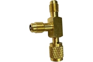 Brass 3-Way HVAC Tee Adapter, 1/4 In for sae, For R-134a/R-22/R407 | Tool-free Knurled Coupler, Valve Core And Depressor, Adds Port For Diagnostics, Charging, Evacuation