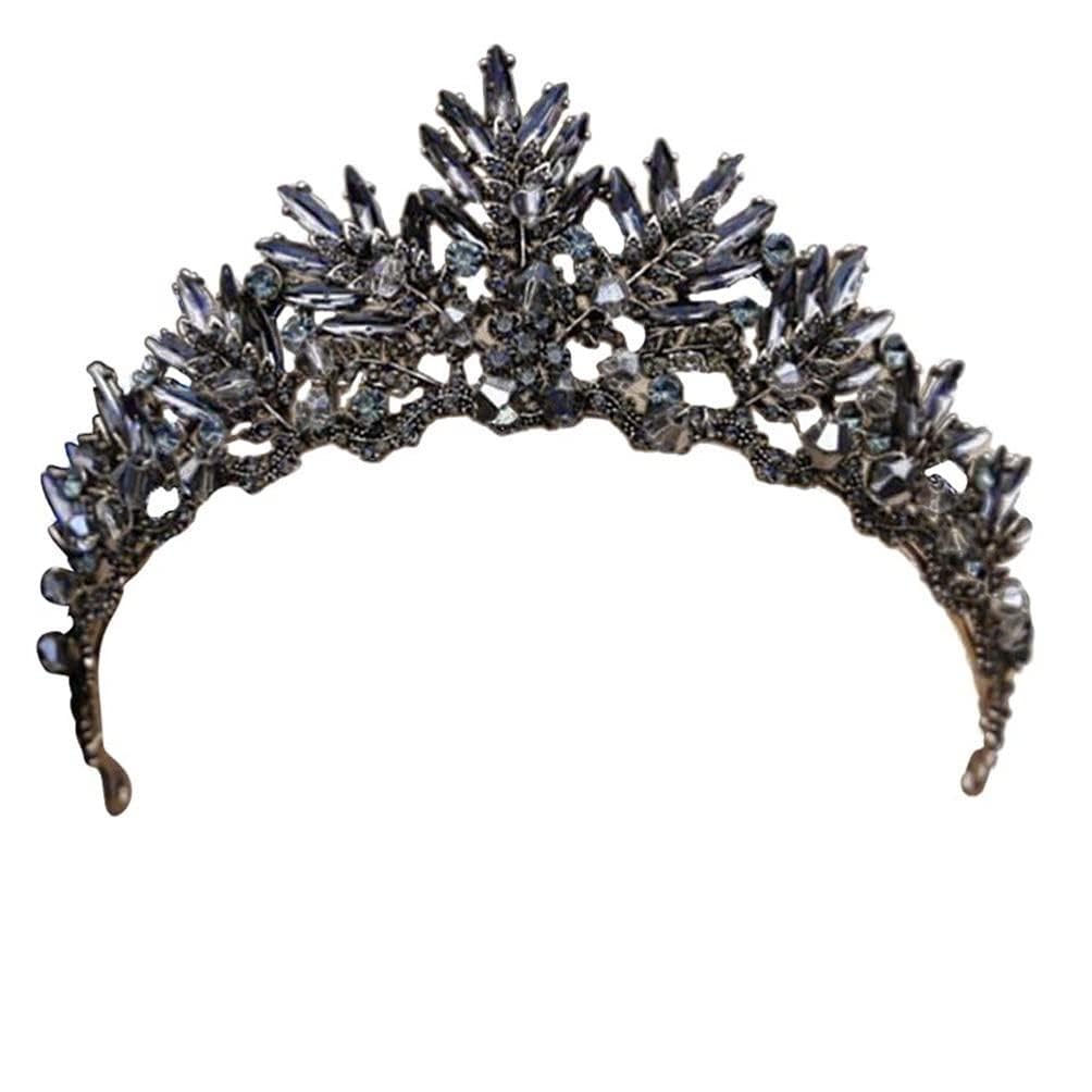 minkissy Minkissy Black Baroque Queen Crown Gothic Baroque Crown Luxury Tiara Crystal Rhinestone Headband for Halloween Bridal Wedding Party, Medium (U225816QPX)