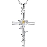 Cargari Flower Necklace Sunflower/Violet/Daffodil Necklace Sterling Silver Flower Cross Pendant Jewelry Gifts for Women