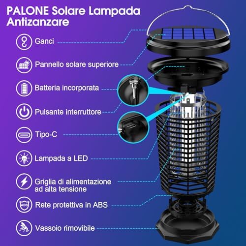 Lampada Antizanzara Solare 4500V da Appendere