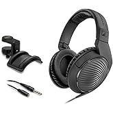 Sennheiser HD 200 Pro Monitoring Headphones with Headphone Holder & Stereo 1/4" Male Headphone Extension Cable 10' Bundle